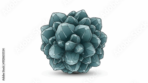 Abstract crystalline cluster with sharp facets and cool blue-green tones, showcasing geometric symmetry and a glowing aura