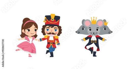 Nutcracker illustration, vector style graphic, Christmas ballet, holiday design.