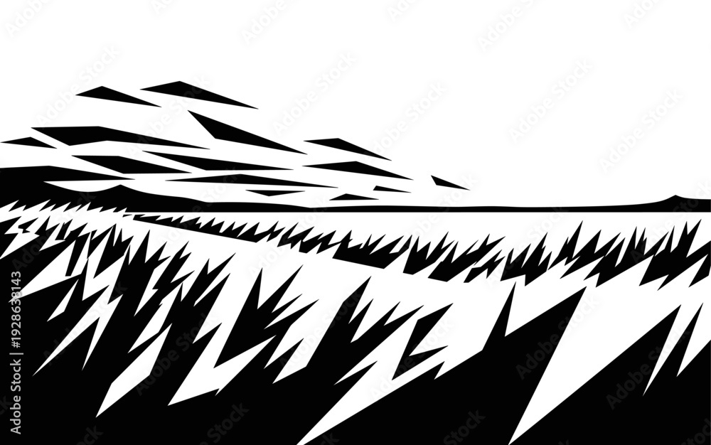 Obraz premium Abstract black and white polygonal landscape with sharp geometric shapes