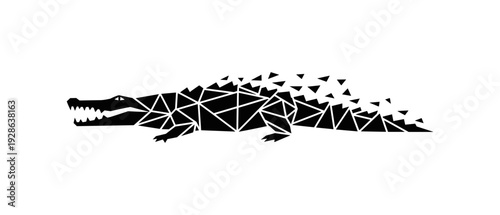Geometric crocodile silhouette with triangular pattern on white background