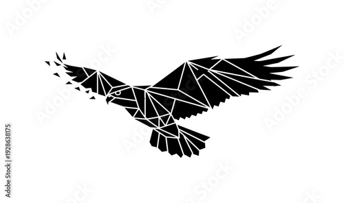Geometric low poly bird in flight: modern abstract design