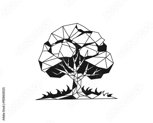 Geometric tree design with low poly style and abstract lines