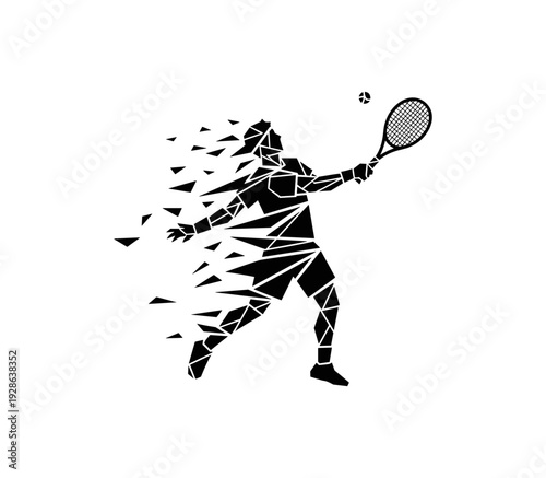 Abstract silhouette of geometric tennis player in motion