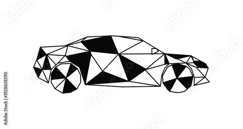 Geometric low poly car design in black and white