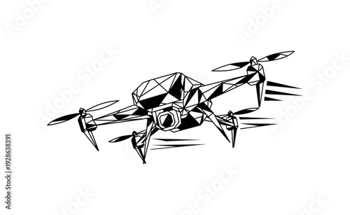 Geometric drone design in flight with dynamic poly art style
