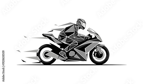 Geometric motorcyclist in motion with polygonal style for dynamic design