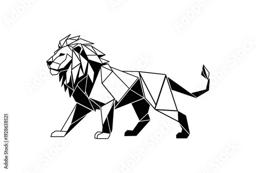 Geometric lion design in black and white polygonal style