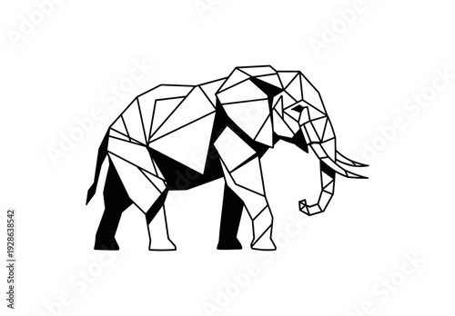 Geometric elephant design in black and white with polygonal art style