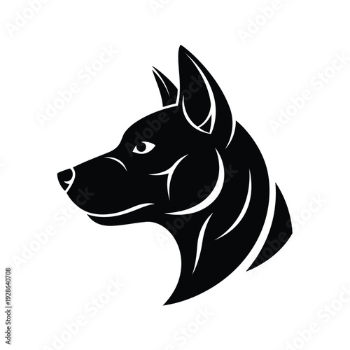 Elegant black and white silhouette of a german shepherd dog head with detailed fur texture