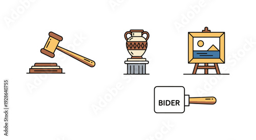 Antique Auction Line clean color artwork vector