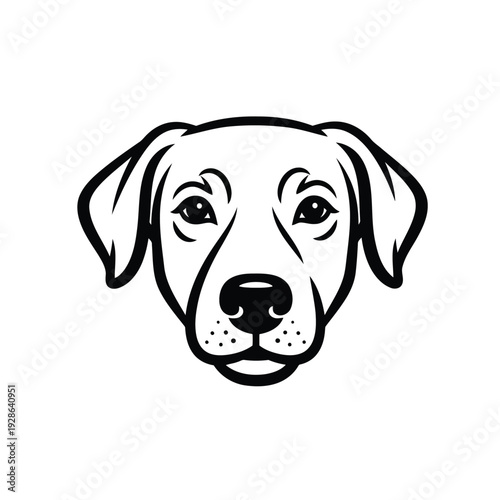A stylized black and white illustration of a loyal and attentive dog's face