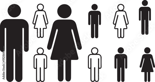  Girl and Boy Icons Set – Children Silhouette Kids Symbols in Flat and Outline Style Vector