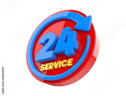 24 Hours Service Icon with Clock and Arrow for Round the Clock Support