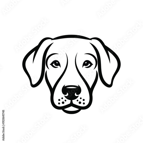 A stylish black and white illustration of a loyal looking dog's face