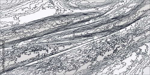 Frozen tire tracks create a textured winter pattern across a cold gray landscape where snow and ice form a natural road design