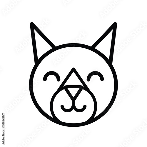 A minimalist line drawing of a cheerful cat with closed eyes and a relaxed expression