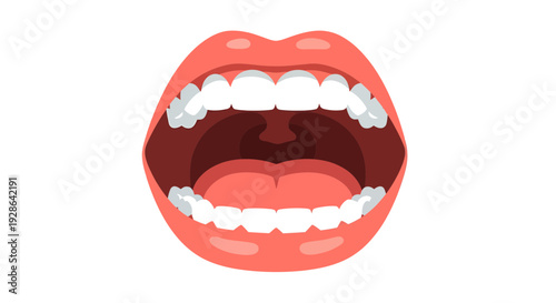 Open Mouth Vector Illustration, showing teeth and tongue, healthcare concept, dental design