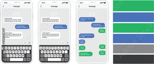 Mobile Messaging App Interface Screens with Chat Conversation Layout, Keyboard Input, and Modern UI Design Vector Set