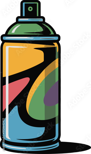 Spray paint can illustration on white background metallic aerosol container