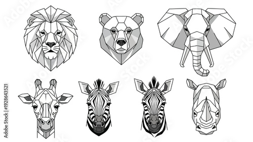 A collection of stylized animal heads in a minimalist line art design