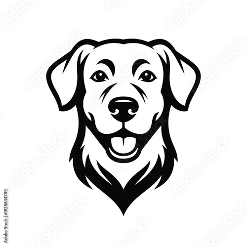 A stylized black and white illustration of a loyal and attentive dog's face