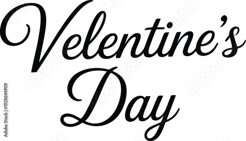 Valentine's Day Text Written in Elegant Black Calligraphy Script Celebrating Love and Romance
