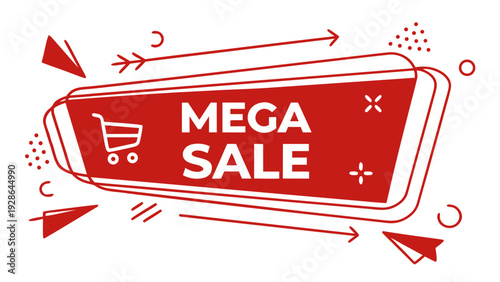Dynamic red mega sale banner with abstract elements and strong typography for impactful retail promotions
