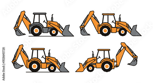 Backhoe Loader Line colorful design concept illustration