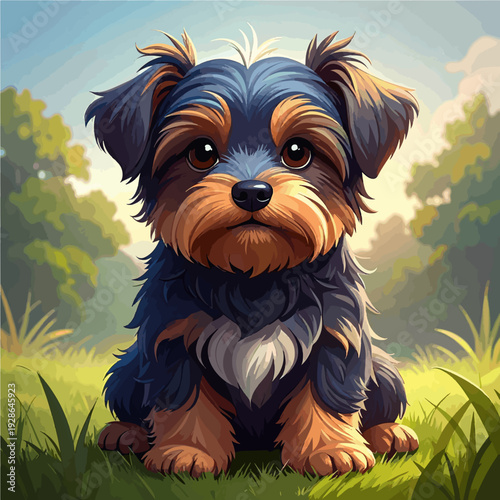 Yorkshire Terrier Welpe – Niedlicher Comic Vektor, weißer Hintergrund