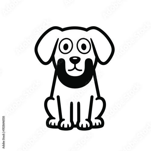 A cheerful cartoon dog sitting calmly with a friendly expression and wagging tail