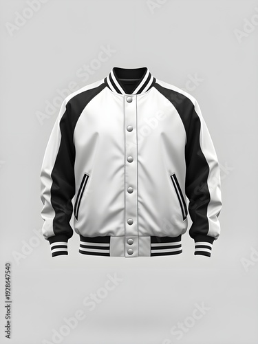 Wallpaper Mural front view of a blank black and white varsity bomber jacket mockup isolated on gray background Torontodigital.ca
