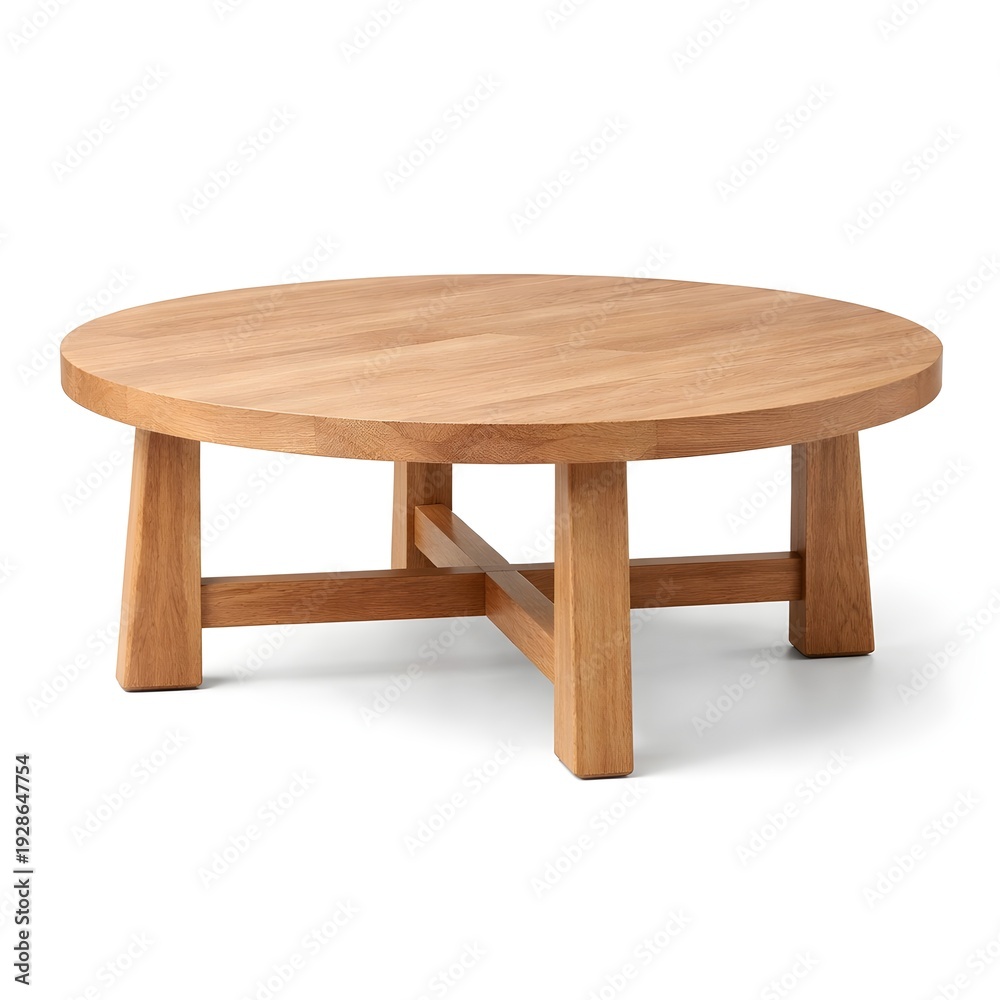 Fototapeta premium Solid oak round coffee table for timeless living room furniture isolated on a pure white background
