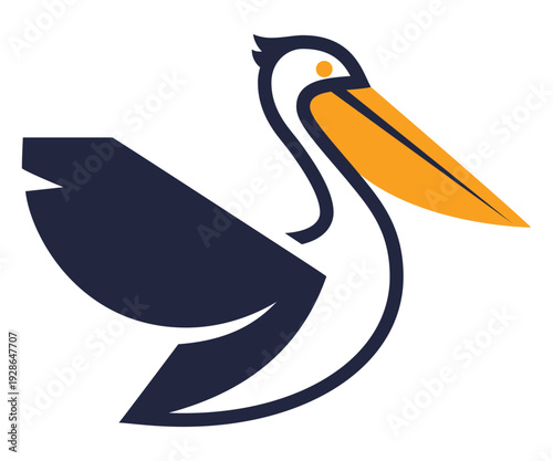 A vector illustration of a white pelican bird with a large beak isolated on a white background depicting wildlife nature