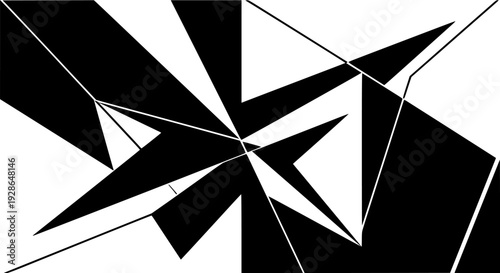 Abstract geometric art in a stark monochrome design featuring angular lines and sharp shapes
