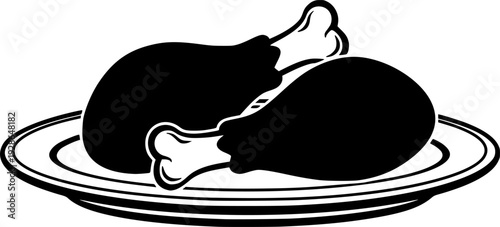 Black Silhouette of Fried Chicken Drumsticks on a Plate
