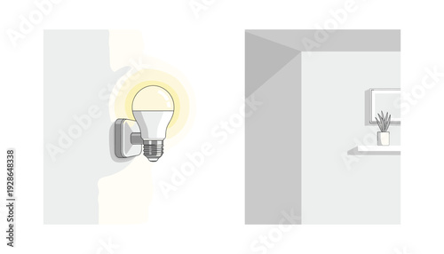 Modern light bulb and cozy home interior design elements