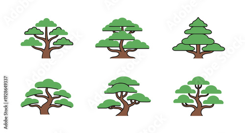 Asian tree Line art clean vibrant tone illustration