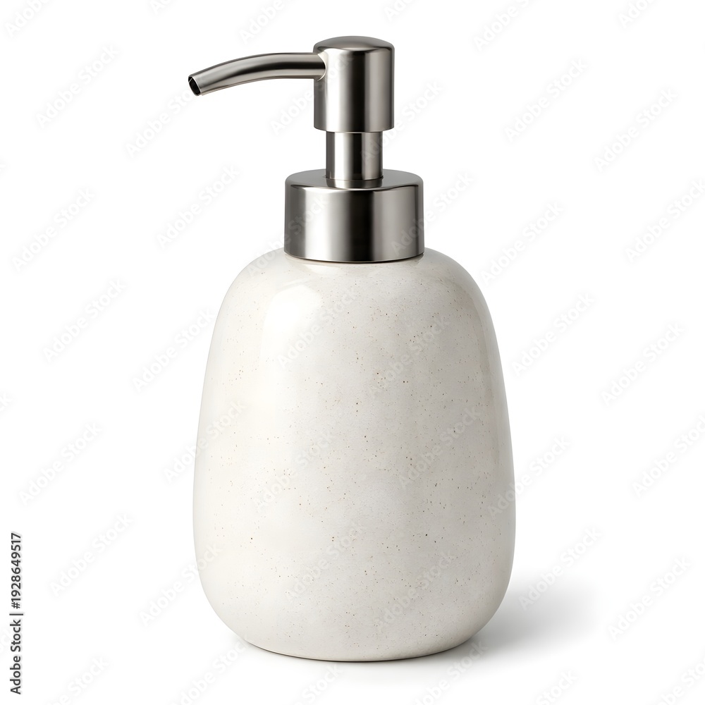 Fototapeta premium Ceramic liquid soap dispenser pump for convenient handwashing isolated on a pure white