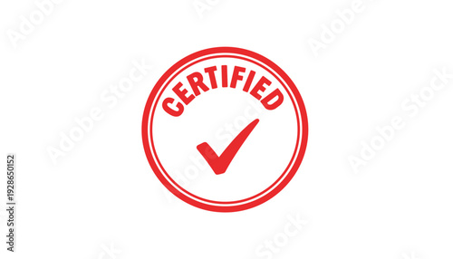 Red certified stamp with checkmark symbol