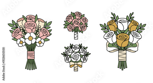 Bridal Bouquet Line dynamic smooth color illustration