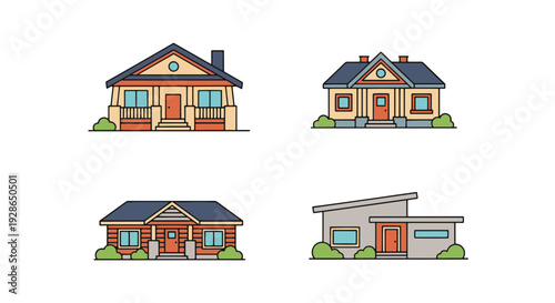 Bungalow Line art minimal color concept vector