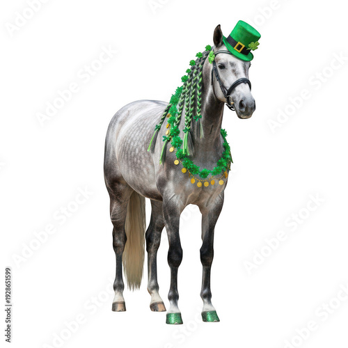 Wallpaper Mural A white horse wearing a green hat and beads for st. patrick's day isolated on transparent background Torontodigital.ca