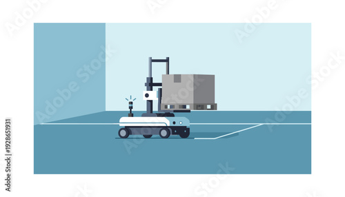 Modern autonomous robot working in industrial warehouse facility