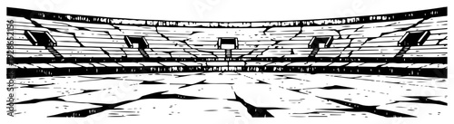 Cuadro en lienzo Empty sports stadium grandstands panoramic scene in hand drawn sketch style