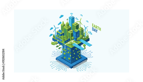 Sustainable city concept with green technology and eco-friendly buildings