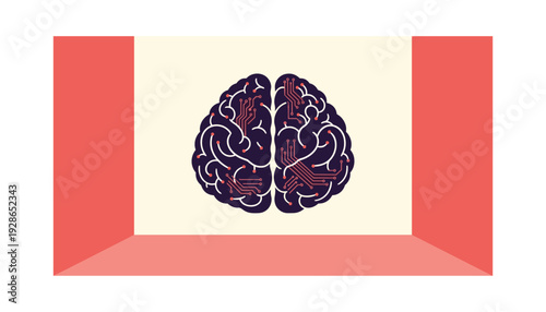 Digital brain illustration with circuit board design in box