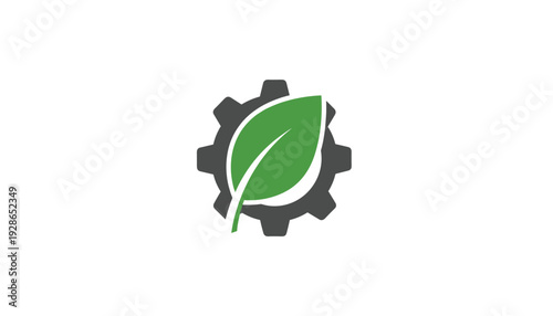 Eco friendly technology concept with green leaf on gear