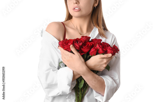 Young woman with bouquet of...