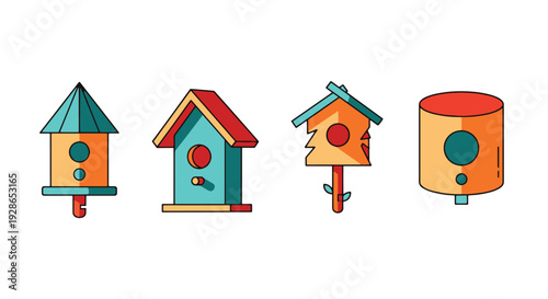 Birdhouse Line art abstract color vector design