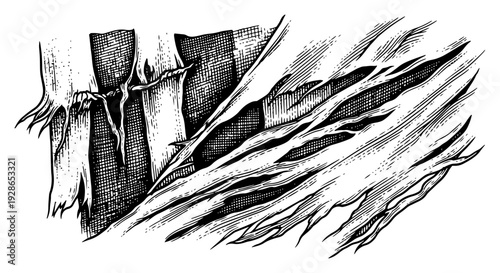 Abstract vintage texture of torn fabric showing a mesh grid pattern underneath